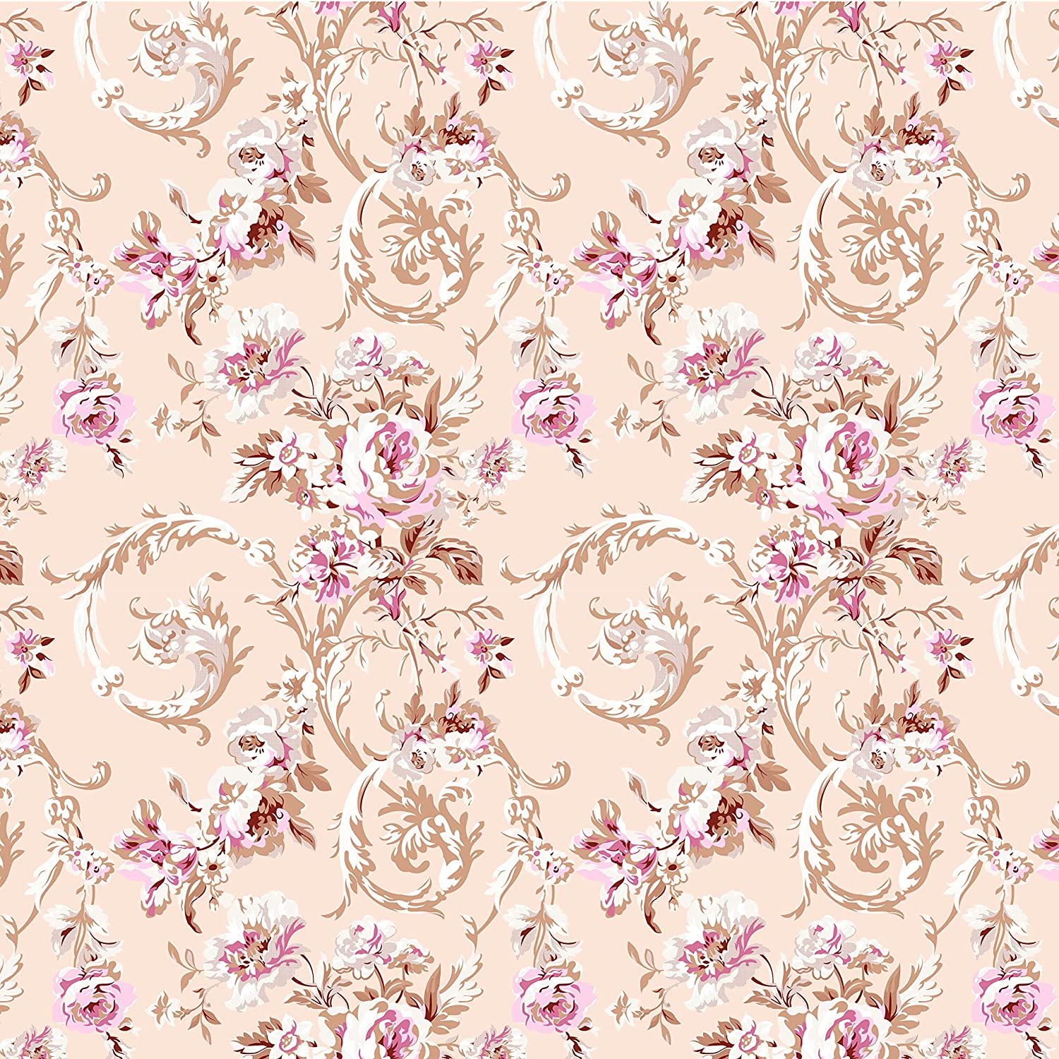 Cotton Printed Flat Double Bedsheet with Two Pillow Covers (108 x108 Inches, Vintage Garden Romance, Pink)