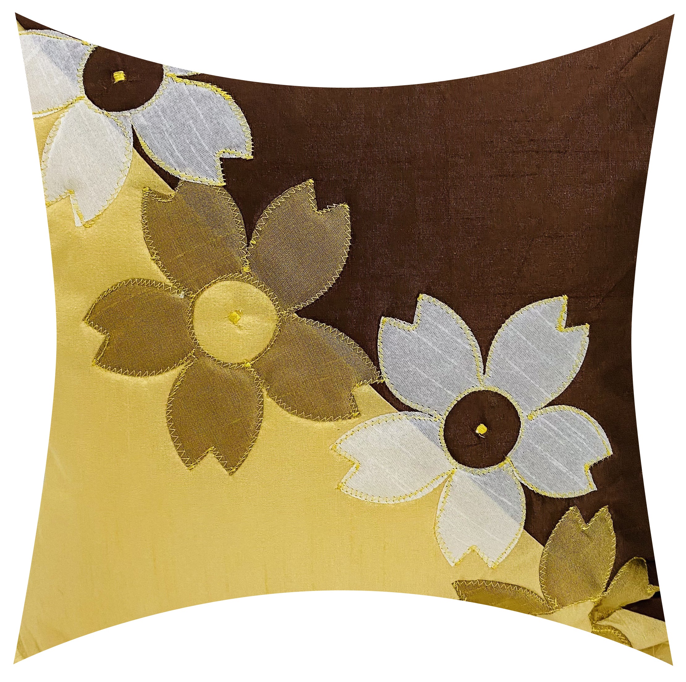 BUNIO Set of 5 Designer Silk Embroidery Flower Cushion Covers – 16 x 16 inches – Brown