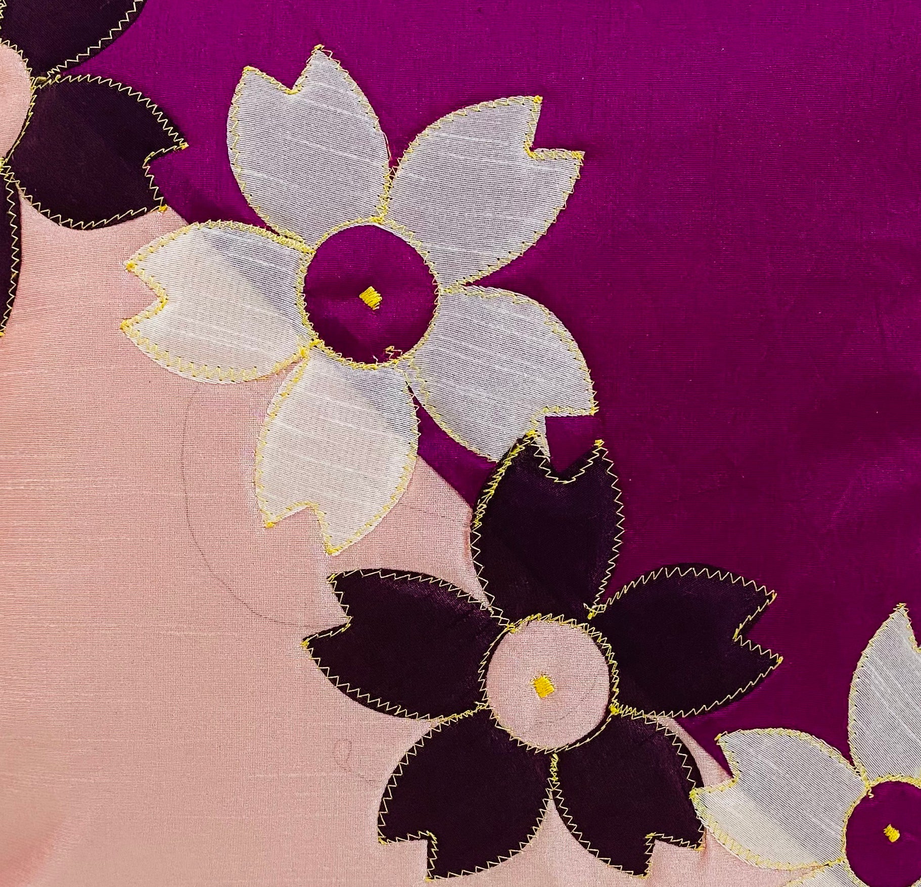 BUNIO Set of 5 Designer Silk Embroidery Flower Cushion Covers – 16 x 16 inches – (Pink)